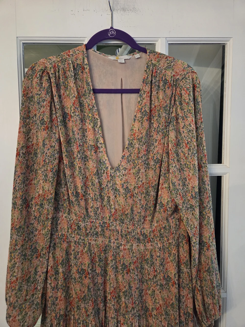 Boden Floral V-Neck Long Sleeve Midi Dress in Green and Beige - Size 14R - Picture 11 of 11